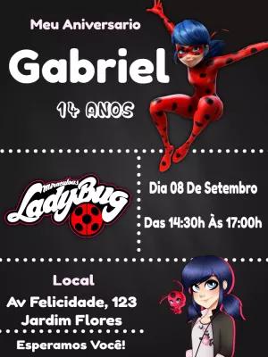 Convite de Aniversário Ladybug Miraculous para Editar Online