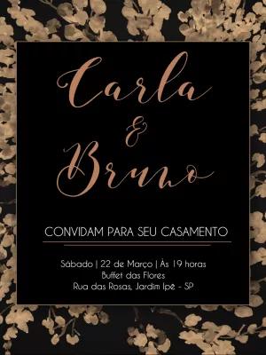 Convite de Casamento Floral Preto e Dourado para Editar Online