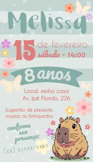 Convite de Aniversário Capivara para Editar Online