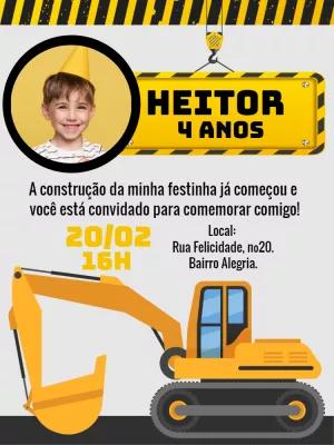 Convite Aniversário Construção com Foto para Editar Online