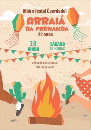 Convite de Aniversário Festa Junina Ilustrado para Editar Online