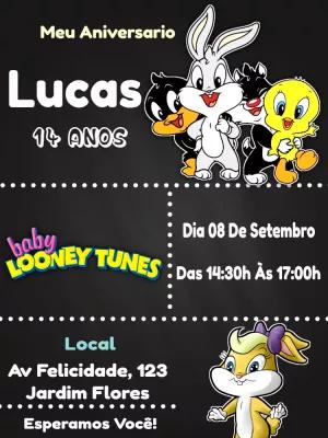 Convite de Aniversário Baby Looney Tunes para Editar Online