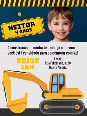 Convite Aniversário Construção com Foto para Editar Online