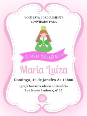 Convite de Batizado Menina Rosa para Editar Online