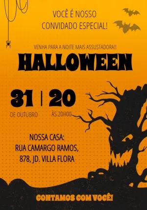 Convite de Halloween Assustador com Árvore para Editar Online