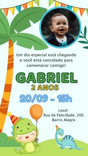 Convite Aniversário Dinossauro Baby com Foto para Editar