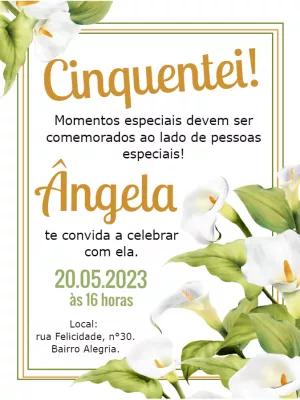 Convite 50 Anos Floral com Copo de Leite para Editar Online