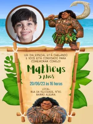 Convite de Aniversário Maui Moana com Foto para Editar Online