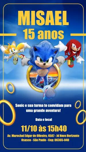 Convite Aniversário Sonic com a Turma para Editar Online