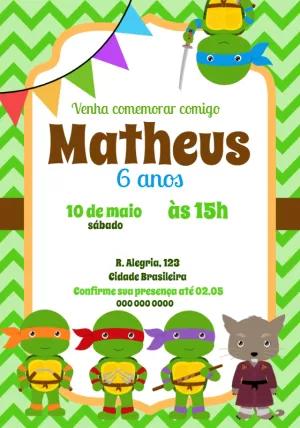 Convite Aniversário Tartarugas Ninja Baby para Editar Online