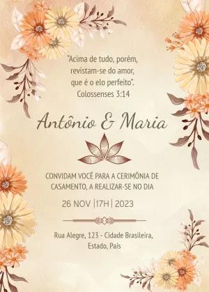 Convite de Casamento Floral Amarelo e Bege para Editar Online