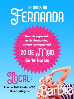 Convite de Aniversário Barbie com Foto para Editar Online