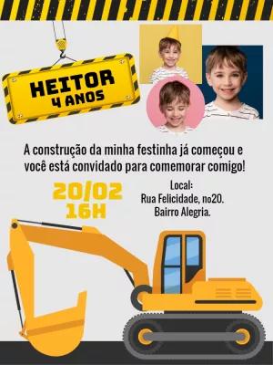 Convite Aniversário Construção com Foto para Editar Online