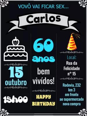 Convite de Aniversário Quadro Negro para Editar Online