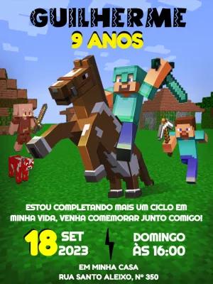 Convite de Aniversário Minecraft com Personagens para Editar