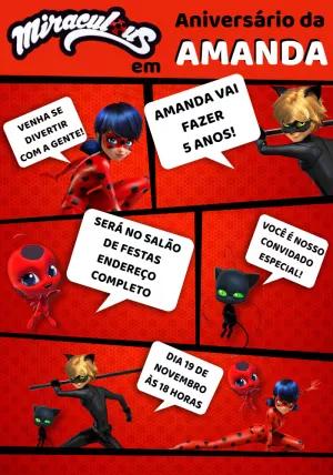 Convite de Aniversário Miraculous Ladybug para Editar Online