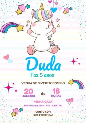 Convite de Aniversário Unicórnio Arco-íris para Editar Online