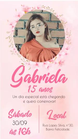 Convite de 15 anos Floral com Foto para Editar Online