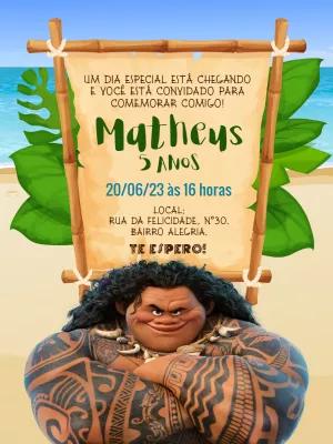 Convite Aniversário Maui Moana para Editar Online