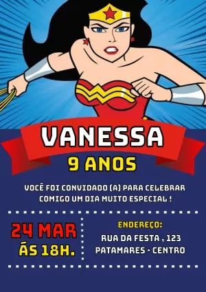 Convite de Aniversário Mulher Maravilha para Editar Online