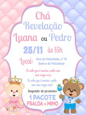 Convite Chá Revelação Ursinhos Realeza para Editar Online