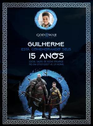 Convite Aniversário God of War Ragnarok com Foto para Editar