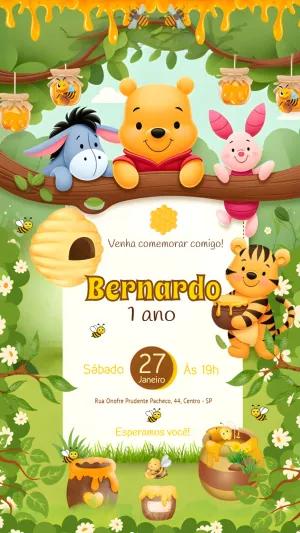 Convite Aniversário Ursinho Pooh e Turma para Editar Online