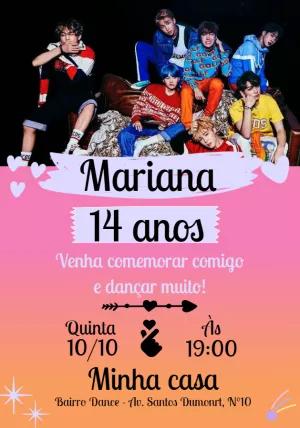 Convite de Aniversário Kpop Editável com Banda Coreana