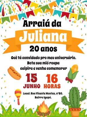 Convite de Aniversário Arraiá com Fogueira para Editar Online