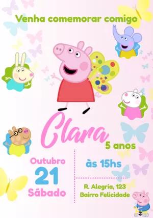 Convite Aniversário Peppa Pig Borboleta para Editar Online