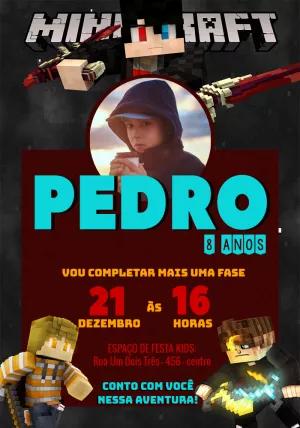 Convite Aniversário Minecraft com Foto para Editar Online
