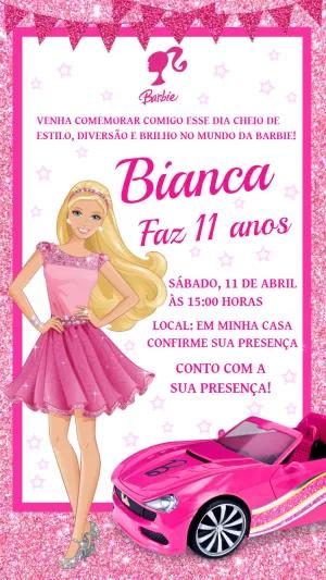 Convite de Aniversário Barbie com Carro para Editar Online