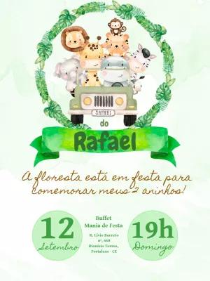 Convite de Aniversário Safari com Animais no Jipe para Editar