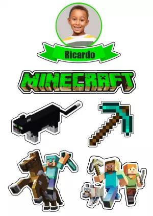 Topo de Bolo Minecraft com Foto para Editar e Imprimir Online