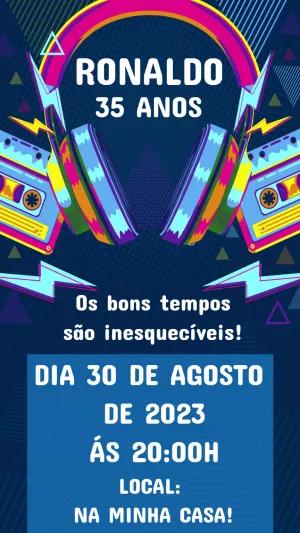Convite Aniversário Anos 80 Retrô para Editar Online