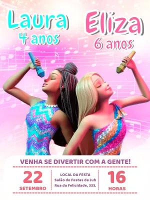 Convite Aniversário Duplo Pop Star para Editar Online