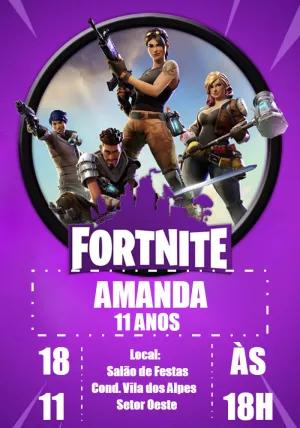 Convite de Aniversário Fortnite com Personagens para Editar