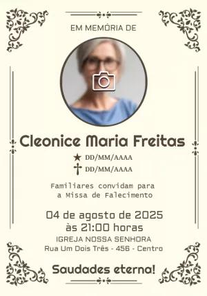 Convite Missa de Falecimento com Foto Clássico para Editar Online