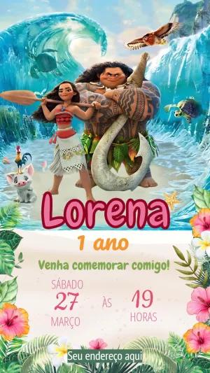 Convite Aniversário Moana com Personagens para Editar Online