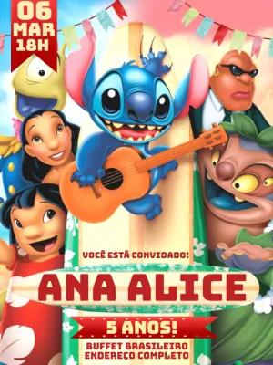 Convite de Aniversário Lilo & Stitch para Editar Online