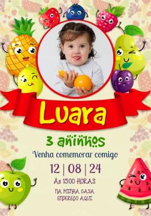 Convite Aniversário Frutinhas Baby com Foto para Editar Online