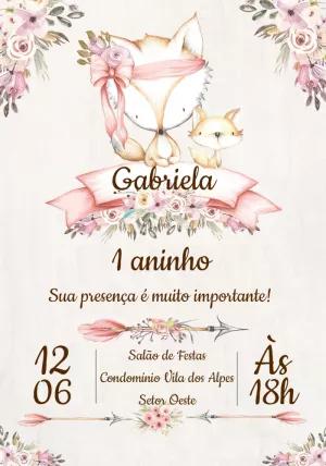 Convite Aniversário Raposinha Aquarela para Editar Online