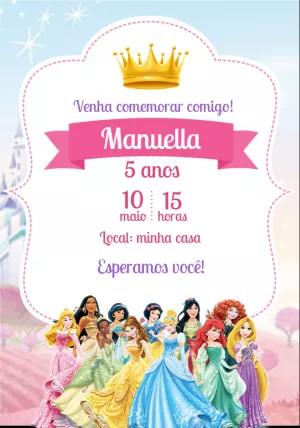 Convite Aniversário Princesas Disney para Editar Online