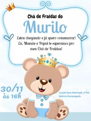 Convite Chá de Fraldas Ursinho Príncipe para Editar Online