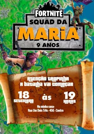 Convite de Aniversário Fortnite Squad para Editar Online