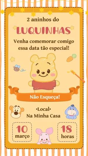 Convite de Aniversário Ursinho Pooh Baby para Editar Online