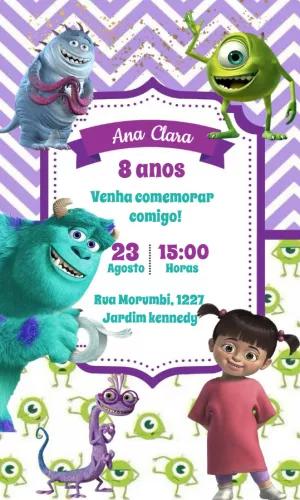 Convite Aniversário Monstros S.A. com Personagens para Editar