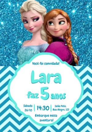 Convite de Aniversário Frozen com Elsa e Anna para Editar