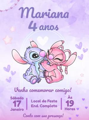 Convite Aniversário Stitch e Angel para Editar Online
