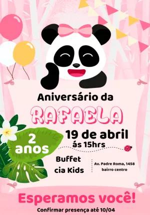 Convite de Aniversário Panda Rosa para Editar Online